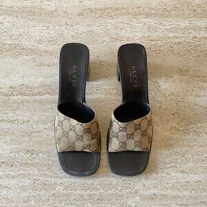 Vintage Gucci Guccissima Canvas Mule Block Heel Sandals